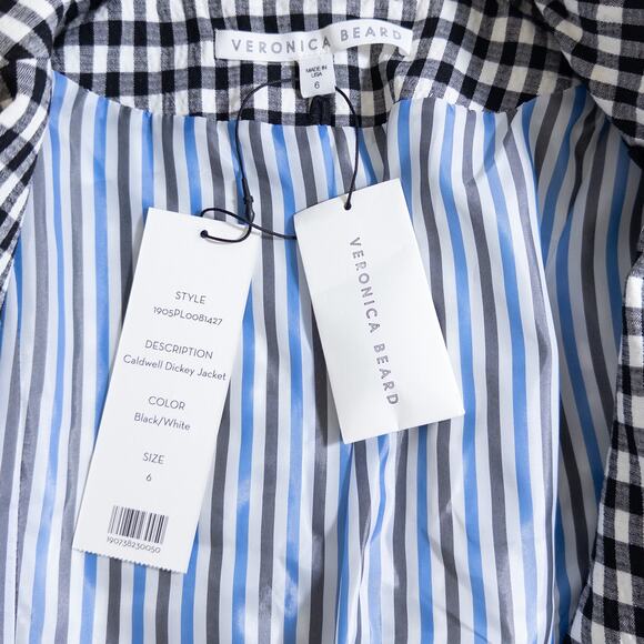 Veronica Beard NEW Caldwell Dickey Double Breasted Blazer Gingham Black White 6 - Picture 12 of 16